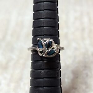 Silver Blue Marquise Gemstone CZ Leaf Ring